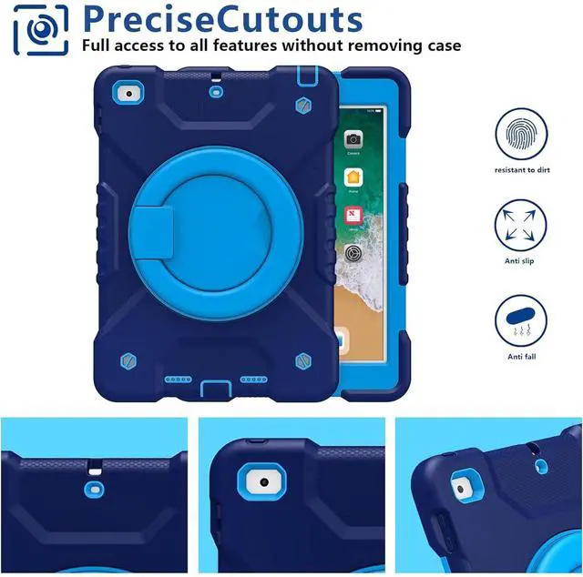 Alt view image 5 of 5 - Andnary Case for iPad 6th/5th Generation 9.7 inch 2018/2017 Case, iPad Air 2/Pro 9.7 inch Heavy Duty Protective Cover with Pencil Holder, Shoulder Strap, 360 Rotate Handle Stand, Navy+Blue