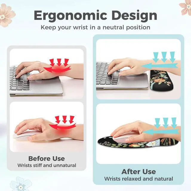 Alt view image 3 of 5 - Anyshock Scalloped Desk Cover Mat, Aesthetic Mousepad with Wrist Rest, Memory Foam Wrist Support for Keyboard, Ultra Smooth Mouse Pad for Office Desk Decor, School Supplies (Black)