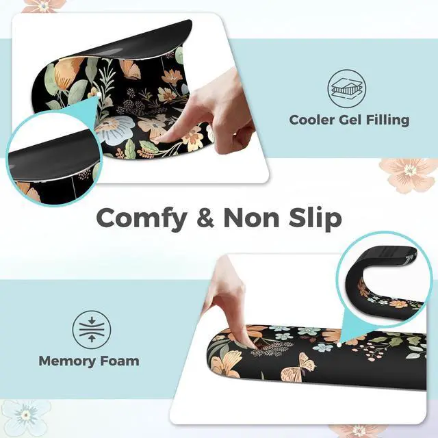 Alt view image 4 of 5 - Anyshock Scalloped Desk Cover Mat, Aesthetic Mousepad with Wrist Rest, Memory Foam Wrist Support for Keyboard, Ultra Smooth Mouse Pad for Office Desk Decor, School Supplies (Black)