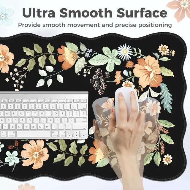 Alt view image 5 of 5 - Anyshock Scalloped Desk Cover Mat, Aesthetic Mousepad with Wrist Rest, Memory Foam Wrist Support for Keyboard, Ultra Smooth Mouse Pad for Office Desk Decor, School Supplies (Black)