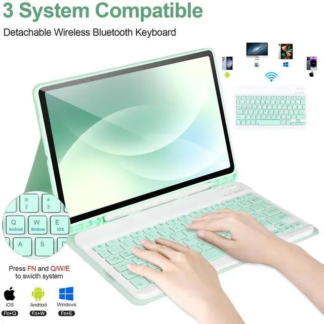 Alt view image 3 of 5 - Keyboard Case for Samsung Galaxy Tab S9 FE 10.9"/ S9 11" 2023,Case with Keyboard for Samsung S9 FE with S Pen Holder,Detachable Wireless Bluetooth Keyboard for Galaxy S9 11" Auto Wake/Sleep, Green