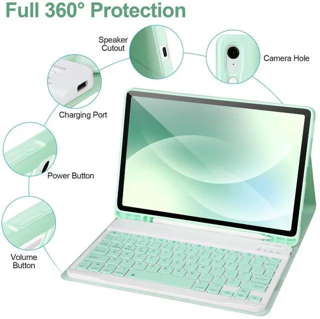 Alt view image 4 of 5 - Keyboard Case for Samsung Galaxy Tab S9 FE 10.9"/ S9 11" 2023,Case with Keyboard for Samsung S9 FE with S Pen Holder,Detachable Wireless Bluetooth Keyboard for Galaxy S9 11" Auto Wake/Sleep, Green