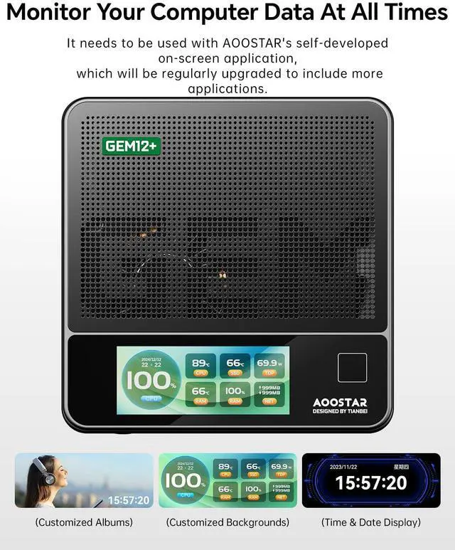 Alt view image 3 of 5 - AOOSTAR GEM12 + PRO GEM12 8845HS Mini PC, 32GB DDR5 5600Mhz RAM 1T SSD Mini Gaming PC with OCULINK/ 2*USB4(PD|8K@60Hz)/HDMI2.1/1 xDP 1.4, 2X 2.5G LAN,2*M.2 SlotsDIY Display+Fingerprint Recognition
