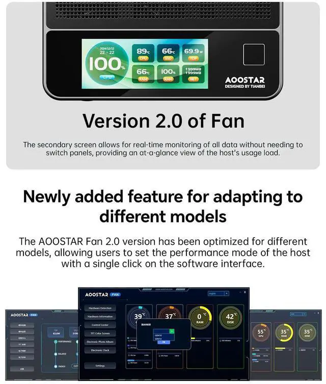 Alt view image 4 of 5 - AOOSTAR GEM12 + PRO GEM12 8845HS Mini PC, 32GB DDR5 5600Mhz RAM 1T SSD Mini Gaming PC with OCULINK/ 2*USB4(PD|8K@60Hz)/HDMI2.1/1 xDP 1.4, 2X 2.5G LAN,2*M.2 SlotsDIY Display+Fingerprint Recognition