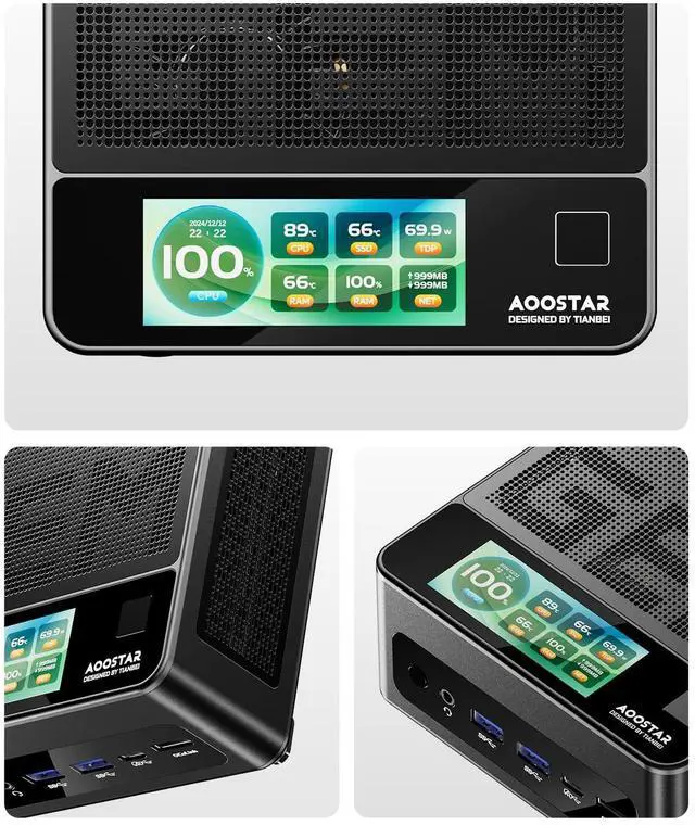 Alt view image 5 of 5 - AOOSTAR GEM12 + PRO GEM12 8845HS Mini PC, 32GB DDR5 5600Mhz RAM 1T SSD Mini Gaming PC with OCULINK/ 2*USB4(PD|8K@60Hz)/HDMI2.1/1 xDP 1.4, 2X 2.5G LAN,2*M.2 SlotsDIY Display+Fingerprint Recognition