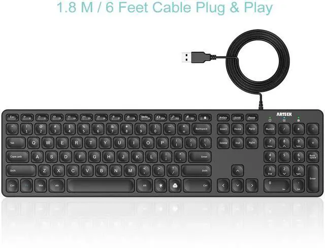 Alt view image 2 of 5 - Arteck Backlit USB Wired Full Size Keyboard with Media Hotkey for PC and Laptop