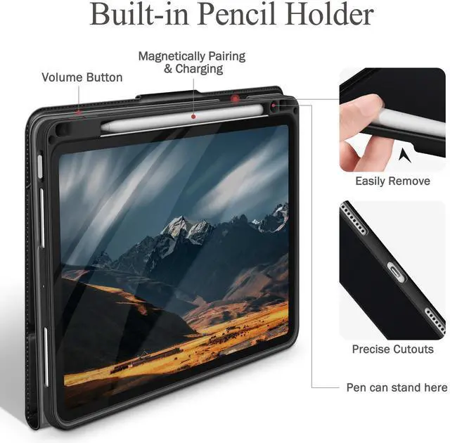 Alt view image 5 of 5 - auaua Case for iPad Air 11 Inch M3/M2 (2025/2024), iPad Air 5th/4th Generation (2022/2020), with Pencil Holder and Pocket, Typing Angle Muti-Stand Magnetic Closure Auto Sleep/Wake (Black)
