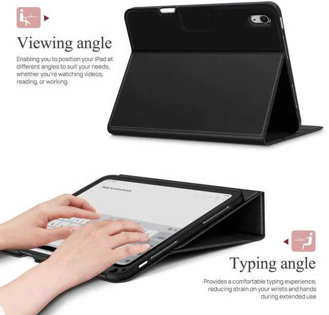 Alt view image 4 of 5 - auaua Case for iPad Air 11 Inch M3/M2 (2025/2024), iPad Air 5th/4th Generation (2022/2020), with Pencil Holder and Pocket, Typing Angle Muti-Stand Magnetic Closure Auto Sleep/Wake (Black)
