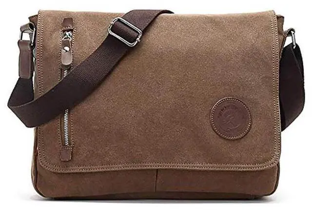 Main image of Unisex Messenger Bag Casual Canvas Bag Shoulder Sling Bag Satchel Messenger Bag for Men Work Office 13 inch Laptop Bag (Medium-Coffee)