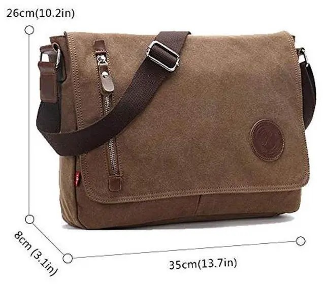 Alt view image 2 of 5 - Unisex Messenger Bag Casual Canvas Bag Shoulder Sling Bag Satchel Messenger Bag for Men Work Office 13 inch Laptop Bag (Medium-Coffee)