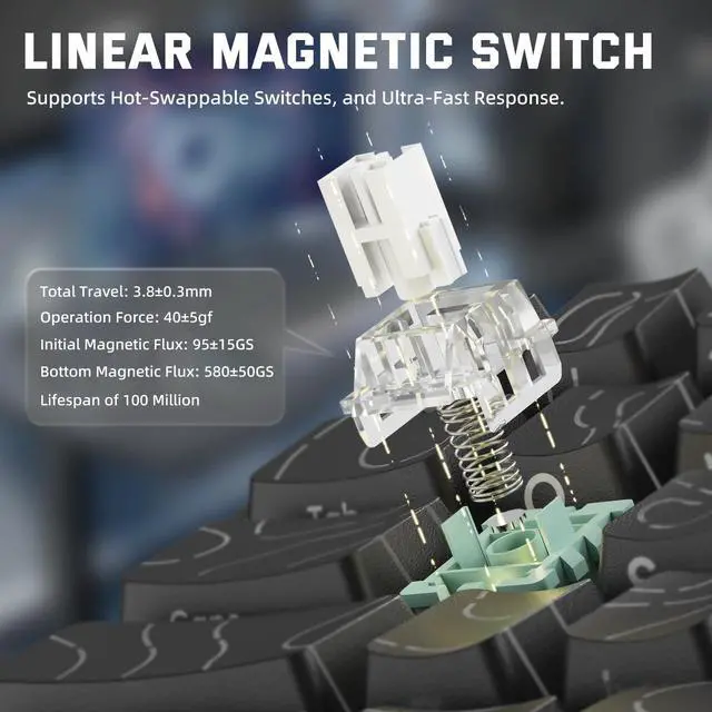 Alt view image 5 of 5 - ATTACK SHARK X68HE PRO Rapid Trigger Wireless Gaming Keyboard and X11 Mouse, 8K Polling Rate,Hall Effect Magnetic Switch Keyboard, Tri-Mode Mouse with Magnetic Charging Dock, 22000 DPI for PC Mac