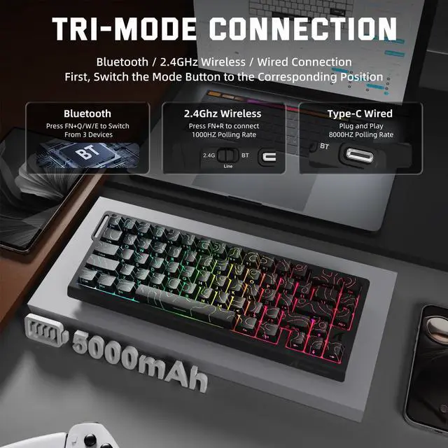 Alt view image 4 of 5 - ATTACK SHARK X68HE PRO Rapid Trigger Wireless Gaming Keyboard and X11 Mouse, 8K Polling Rate,Hall Effect Magnetic Switch Keyboard, Tri-Mode Mouse with Magnetic Charging Dock, 22000 DPI for PC Mac