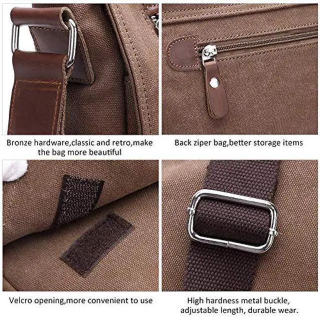 Alt view image 3 of 5 - Unisex Messenger Bag Casual Canvas Bag Shoulder Sling Bag Satchel Messenger Bag for Men Work Office 13 inch Laptop Bag (Medium-Coffee)