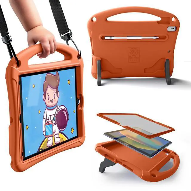 Main image of Bam Bino Space Suit Kids Case for iPad Pro 12.9" 3rd/4th/5th/6th Generation (2018-2022) Models [Not for iPad Pro 12.9 1st/2nd Gen] Screen Guard, Handle, Shoulder Strap, Pencil Holder (Solar Tangerine)