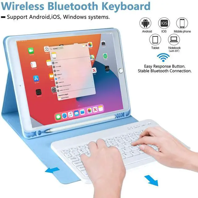 Alt view image 3 of 5 - BAIBAO iPad 9th Generation Case with Keyboard 10.2 Inch - Detachable Slim Cover with Pencil Holder, Compatible with iPad 8th/7th Gen, Pro 10.5, Air 3rd (Blue)
