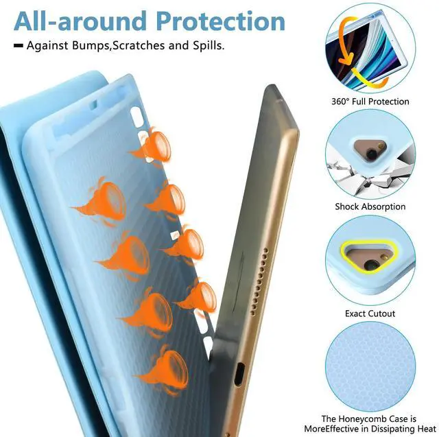 Alt view image 4 of 5 - BAIBAO iPad 9th Generation Case with Keyboard 10.2 Inch - Detachable Slim Cover with Pencil Holder, Compatible with iPad 8th/7th Gen, Pro 10.5, Air 3rd (Blue)