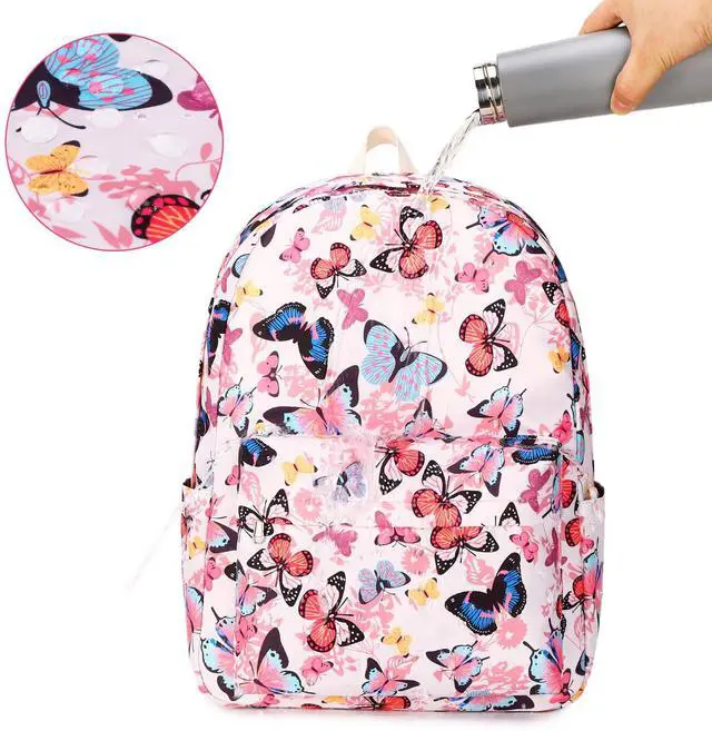 Alt view image 2 of 4 - Sunborls Teens Girls Cute Backpack 3 in 1 with Lunch Bag Pencil Bag Set Females Daily Leisure Travel Laptop Backpack He is Also Back To School Student Bookbags (Butterfly Pattern Pink