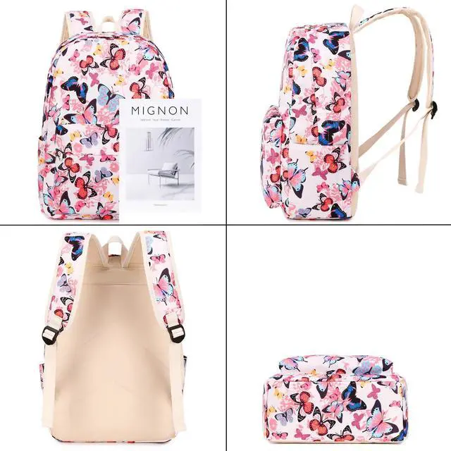 Alt view image 3 of 4 - Sunborls Teens Girls Cute Backpack 3 in 1 with Lunch Bag Pencil Bag Set Females Daily Leisure Travel Laptop Backpack He is Also Back To School Student Bookbags (Butterfly Pattern Pink