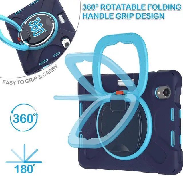Alt view image 3 of 5 - BATYUE Case for iPad Mini 7 (A17 Pro) 2024/ iPad Mini 6 (A15 Bionic) 2021 8.3 inch, Shockproof Case for iPad Mini 7th/6th Gen with Pencil Holder/ 360deg Swivel Stand/Shoulder Strap - Navy Blue
