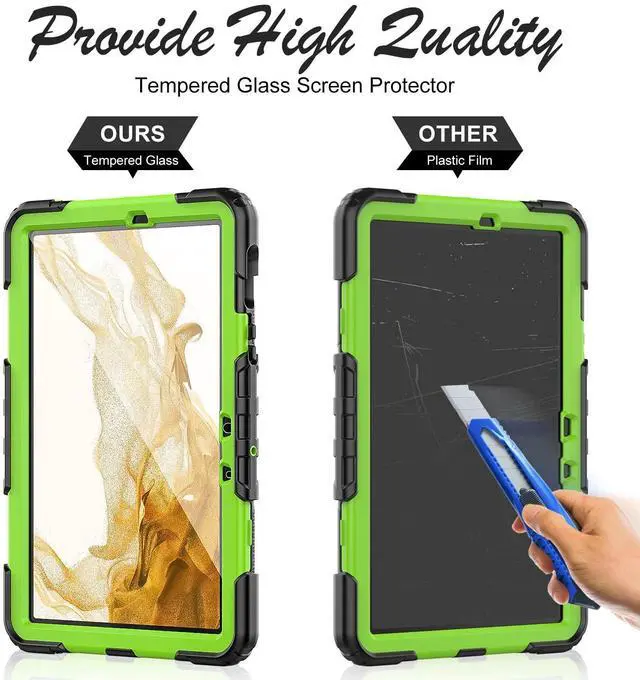 Alt view image 2 of 5 - BASE MALL Case for Samsung Galaxy Tab S8/S7 11-inch 5G Tablet Case 2022/2020 [with Tempered Glass Screen Protector], 360deg Rotating Kickstand/Hand & Shoulder Strap/S Pen Holder (Green)