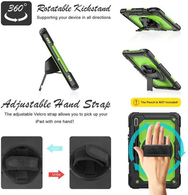 Alt view image 4 of 5 - BASE MALL Case for Samsung Galaxy Tab S8/S7 11-inch 5G Tablet Case 2022/2020 [with Tempered Glass Screen Protector], 360deg Rotating Kickstand/Hand & Shoulder Strap/S Pen Holder (Green)