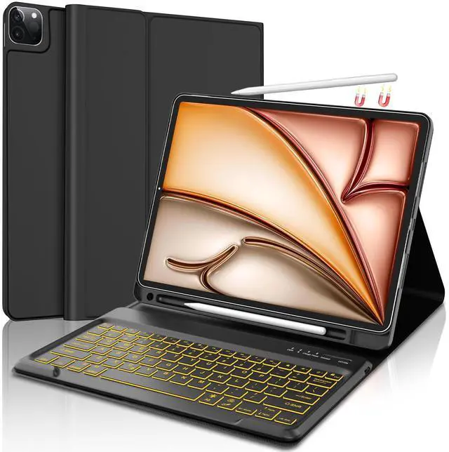 Main image of Keyboard Case for iPad Air 13(M3 2025 / M2 2024) and iPad Pro 12.9 inch 6th/5th Gen, 7 Color Backlit Detachable Keyboard with Pencil Holder for iPad Air 13-inch/iPad Pro 12.9 inch 6th/5th Gen, Black