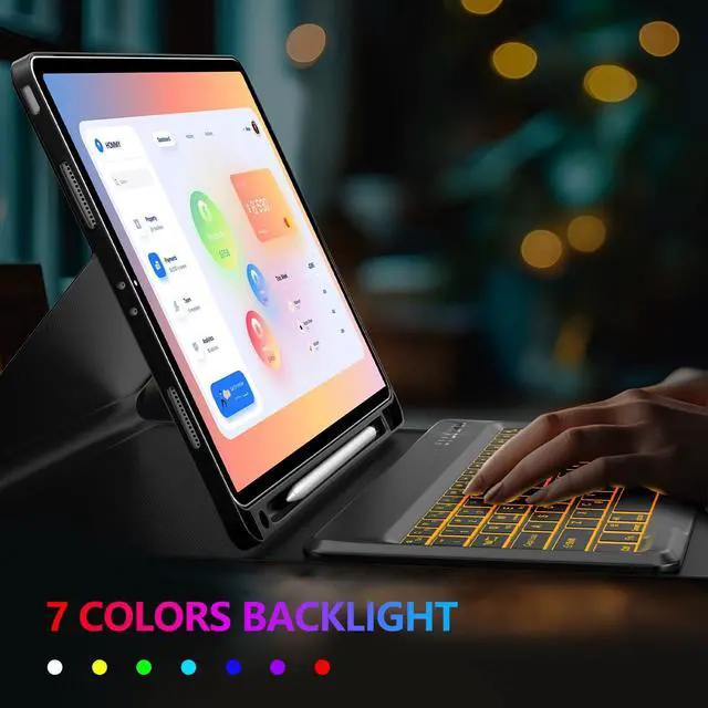 Alt view image 4 of 5 - Keyboard Case for iPad Air 13(M3 2025 / M2 2024) and iPad Pro 12.9 inch 6th/5th Gen, 7 Color Backlit Detachable Keyboard with Pencil Holder for iPad Air 13-inch/iPad Pro 12.9 inch 6th/5th Gen, Black