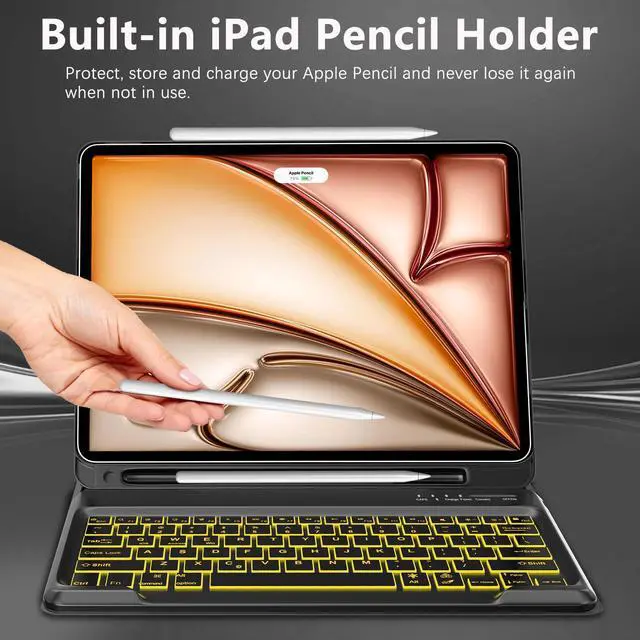 Alt view image 2 of 5 - Keyboard Case for iPad Air 13(M3 2025 / M2 2024) and iPad Pro 12.9 inch 6th/5th Gen, 7 Color Backlit Detachable Keyboard with Pencil Holder for iPad Air 13-inch/iPad Pro 12.9 inch 6th/5th Gen, Black
