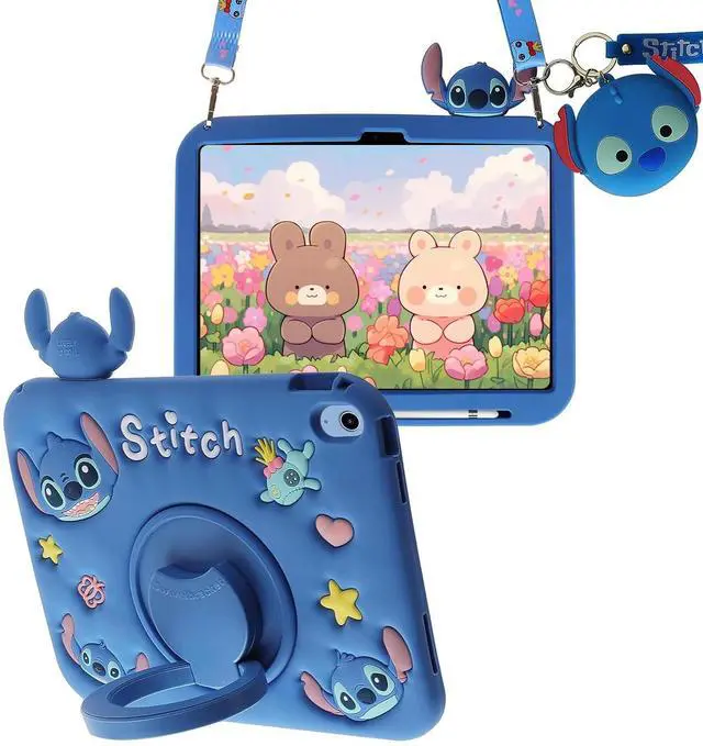 Main image of Beszeith for iPad 9th/8th/7th Generation Case 10.2 Inch - Cute Cartoon Character for Girls Boys Girly Soft Silicone Rotatable Kickstand Kids Case for iPad 9th/8th/7th Gen with Pencil Holder, Blue