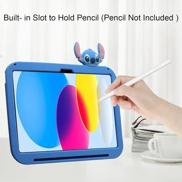 Alt view image 3 of 4 - Beszeith for iPad 9th/8th/7th Generation Case 10.2 Inch - Cute Cartoon Character for Girls Boys Girly Soft Silicone Rotatable Kickstand Kids Case for iPad 9th/8th/7th Gen with Pencil Holder, Blue