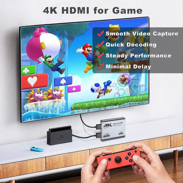 Alt view image 3 of 5 - Video Capture Card, USB 3.0 High-Speed Interface, 1080P 60FPS/2K 30FPS/4K 18FPS Game Capture Recording, Compatible for PS5/Switch/Xbox/Camera/PC/OBS, Supports 4K 60FPS HDMI Loop-Out & Microphone Input
