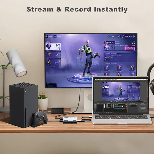 Alt view image 4 of 5 - Video Capture Card, USB 3.0 High-Speed Interface, 1080P 60FPS/2K 30FPS/4K 18FPS Game Capture Recording, Compatible for PS5/Switch/Xbox/Camera/PC/OBS, Supports 4K 60FPS HDMI Loop-Out & Microphone Input