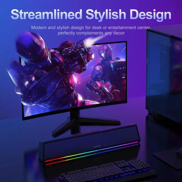 Alt view image 5 of 5 - Bluedee Computer Speakers for Desktop PC, Bluetooth 5.3 PC Speakers with Dynamic RGB Light, Wired USB Plug & Play Computer Sound Bar, USB/Type-C Powered Gaming Speakers for Desktop, Laptops, Tablet