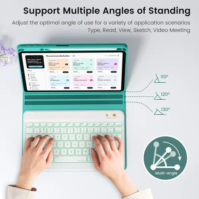 Alt view image 5 of 5 - BLUTLOTUS Keyboard Case for iPad Air 13 2024, ipad Pro 12.9 inch 2022/2021/2020 (6th/5th/4th Gen),Smart Folio Tablet Cover with Pencil Holder, 7 Color Backlit Detachable Wireless Keyboard-Teal
