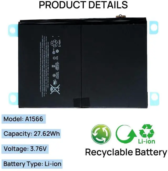 Alt view image 2 of 5 - BORSCELLOR A1547 Battery Compatible with iPad Air 2 iPad 6 6th Gen Generation A1566 A1567 7340mAh 3.76V 27.62Whr with Installation Tools