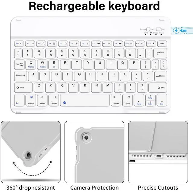 Alt view image 5 of 5 - BQDIYOO Keyboard Case for iPad 6th / 5th Generation (2018 2017 Model), 9.7 inch Keyboard Case for iPad Air 2/Air with Pencil Holder, Auto Wake Sleep, Grey