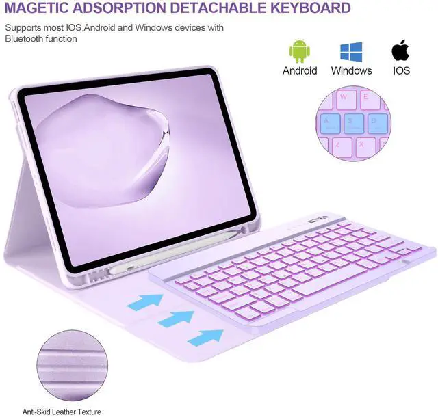Alt view image 3 of 5 - BQSS for iPad 10th Generation Keyboard Case 10.9"2022 & Stylus Pen for iPad 10th/9th/8th/7th/6th Gen