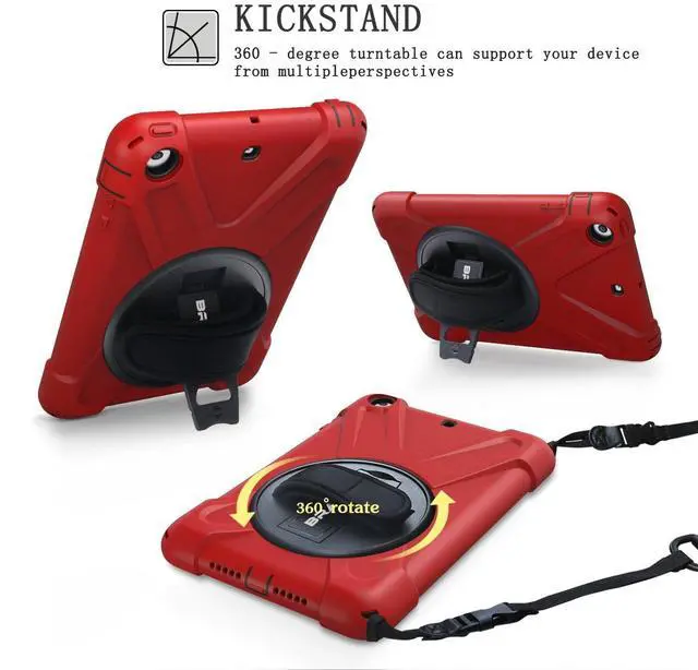 Alt view image 3 of 5 - BRAECN for iPad Mini 2 Case, iPad Mini 3 Kid Case Cover with Hand Grip/a Shoulder strap/360 Rotating Kickstand for iPad Mini 1/2/3 -Red