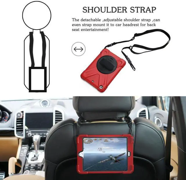 Alt view image 4 of 5 - BRAECN for iPad Mini 2 Case, iPad Mini 3 Kid Case Cover with Hand Grip/a Shoulder strap/360 Rotating Kickstand for iPad Mini 1/2/3 -Red