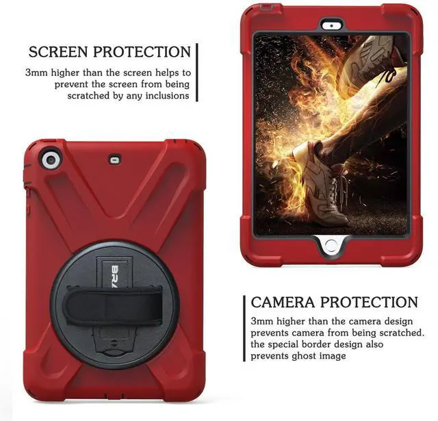 Alt view image 5 of 5 - BRAECN for iPad Mini 2 Case, iPad Mini 3 Kid Case Cover with Hand Grip/a Shoulder strap/360 Rotating Kickstand for iPad Mini 1/2/3 -Red