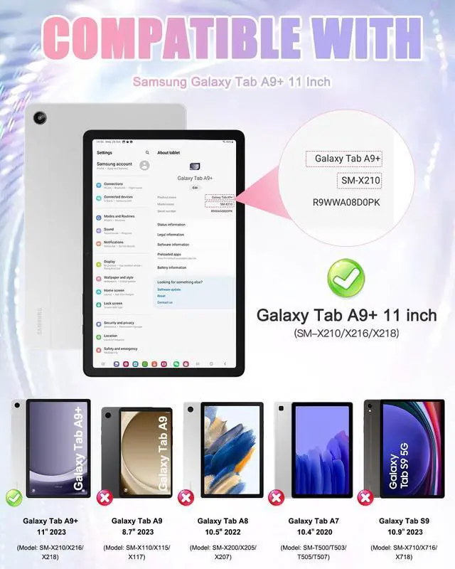 Alt view image 2 of 5 - BRAECN Case for Samsung Galaxy Tab A9 Plus/ A9+ 11 2023 (SM-X210/X216/X218), Heavy Duty Rugged Cover with Screen Protector, 360 Degree Rotating Stand, Stable Kickstand, Shoulder Strap, Colorful Pink