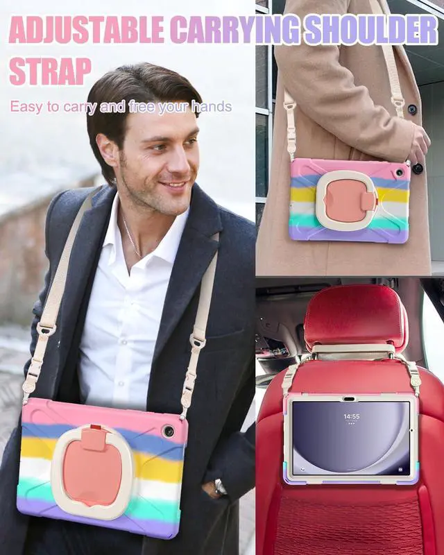 Alt view image 5 of 5 - BRAECN Case for Samsung Galaxy Tab A9 Plus/ A9+ 11 2023 (SM-X210/X216/X218), Heavy Duty Rugged Cover with Screen Protector, 360 Degree Rotating Stand, Stable Kickstand, Shoulder Strap, Colorful Pink