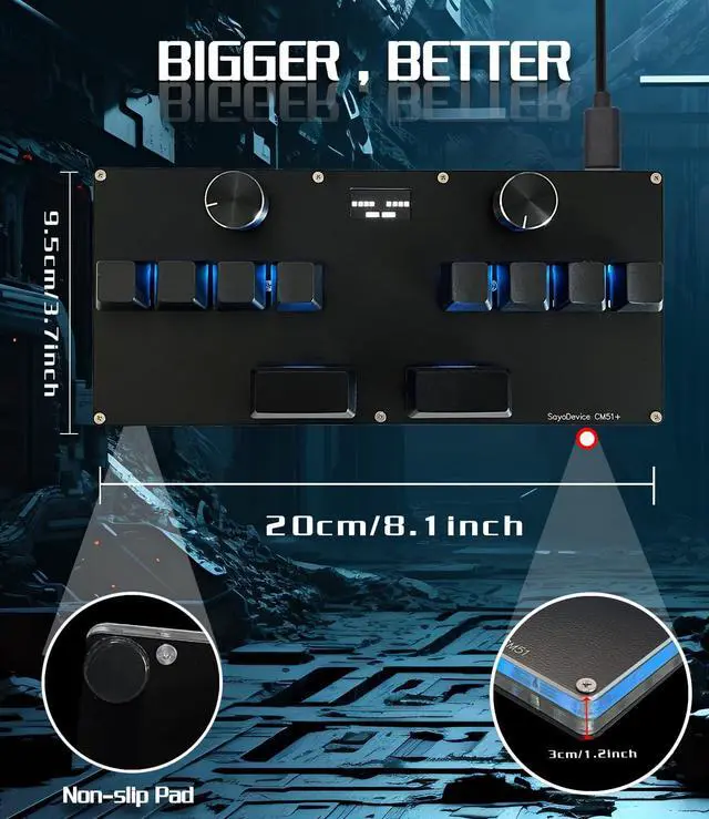 Alt view image 4 of 4 - BTXETUEL SayoDevice CM51+ Rapid Trigger Keyboard for OSU!, djmax... Rhythm Game with GATERON Hall Magnetic Linear Switches with Knob Custom Programmable Keypad (Black-GATERON White Switches, CM51+)