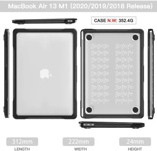 Alt view image 5 of 5 - BYCeKe Ultimate Matte Protection Case for MacBook Air 13 inch M1 2022-2018 A2337 A2179 A1932 Matte Soft Anti-Scratch Microfiber Military Grade Shockproof for Mac Air M1 Case&Keyboard Skin,Translucent