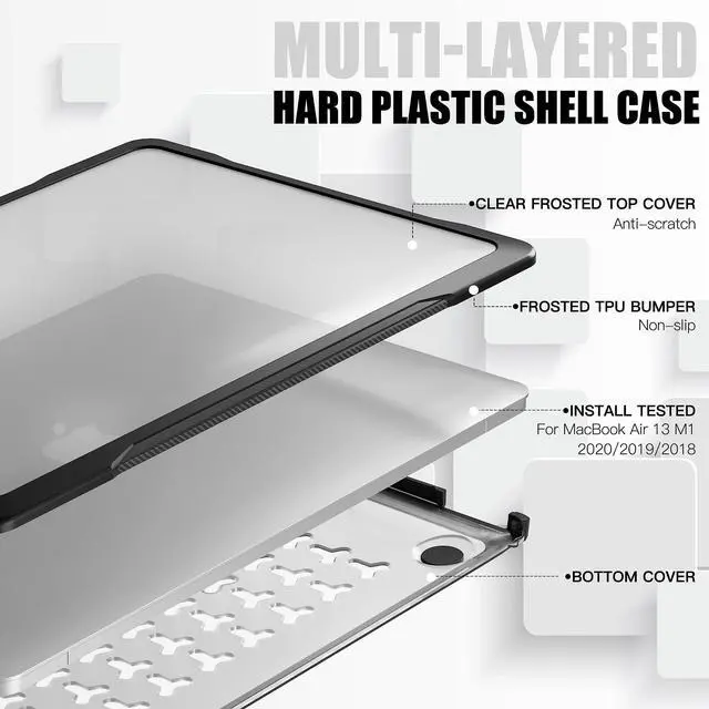 Alt view image 4 of 5 - BYCeKe Ultimate Matte Protection Case for MacBook Air 13 inch M1 2022-2018 A2337 A2179 A1932 Matte Soft Anti-Scratch Microfiber Military Grade Shockproof for Mac Air M1 Case&Keyboard Skin,Translucent