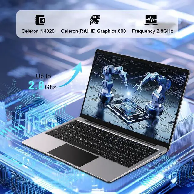Alt view image 3 of 5 - bvate Laptop Win 11 14" 256GB SSD Up to 1TB SSD Expand Celeron N4020 Up to 2.8Ghz Dual-Core Processor 8GB DDR4 1920x1080 FHD Dual WiFi BT4.2 with Webcam Screen Projection Function for Business-Silver
