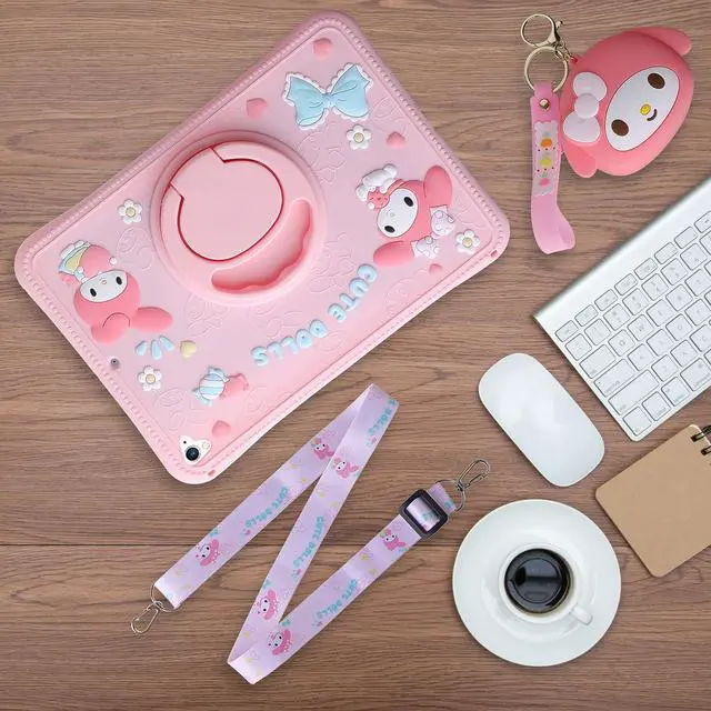 Alt view image 2 of 5 - Carechoi for iPad 6th Generation Cases iPad Air 2 Case 9.7 inch for Girls Kids with Kickstand Lanyard Wallet Silicone Case Cute Protective Tablet Cover for iPad 5th Generation Case 9.7'' Pink