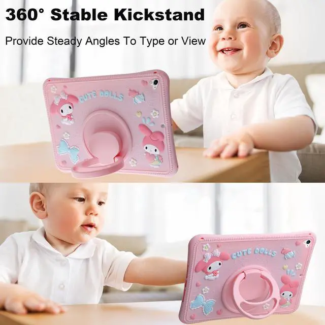 Alt view image 4 of 5 - Carechoi for iPad 6th Generation Cases iPad Air 2 Case 9.7 inch for Girls Kids with Kickstand Lanyard Wallet Silicone Case Cute Protective Tablet Cover for iPad 5th Generation Case 9.7'' Pink