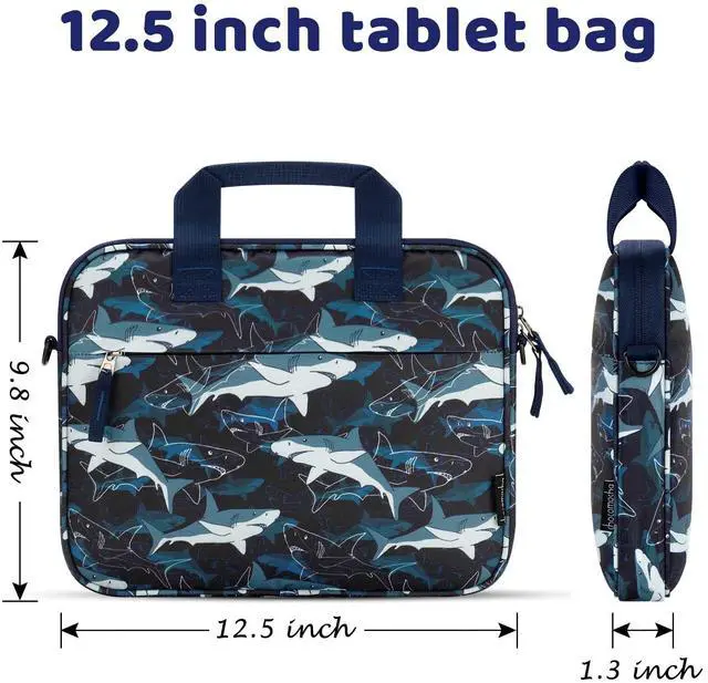 Alt view image 5 of 5 - Choco Mocha Kids Tablet Sleeve Bag for Boys, 12.5 Inch Tablet Carrying Case for Fire 7 8 10 HD 8 10, Chromebook, Kindle Kids Edition, iPad Bag for Kid, Shark Navy Blue