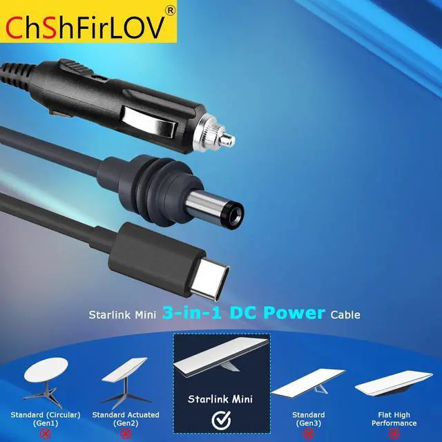 Alt view image 2 of 5 - ChShFirLOV Starlink Mini 3-in-1 DC Power Cable 10FT/3M 12-24V DC Male to USB Type-C Car Cigarette Cable, Waterproof Starlink Mini DC Power Replacement Cable Accessories(1pc) (3 in 1-10FT/3M)